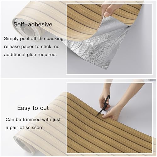 Teak Yellow Peel and Stick Slat Wall Panels,Wood Grain Paneling - color: Light Tan