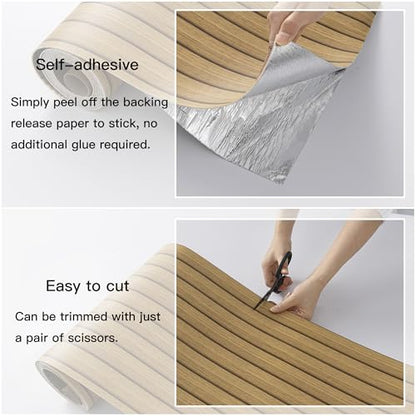 Teak Yellow Peel and Stick Slat Wall Panels,Wood Grain Paneling - color: Light Tan