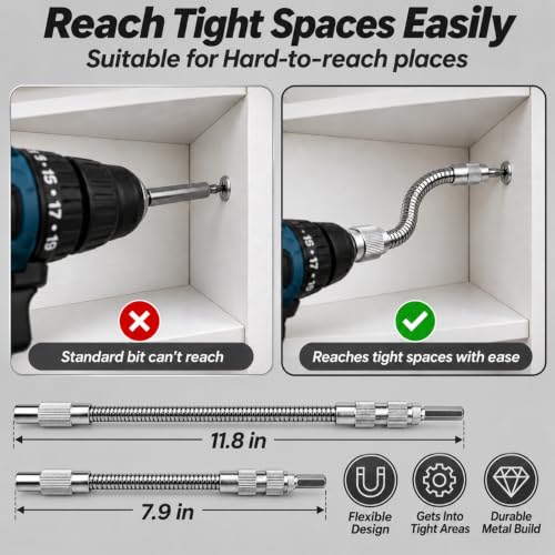 Guyuyii Flexible Drill Bit Extension, 360° Bendable Shaft for Tight Spaces - color: 2pcs