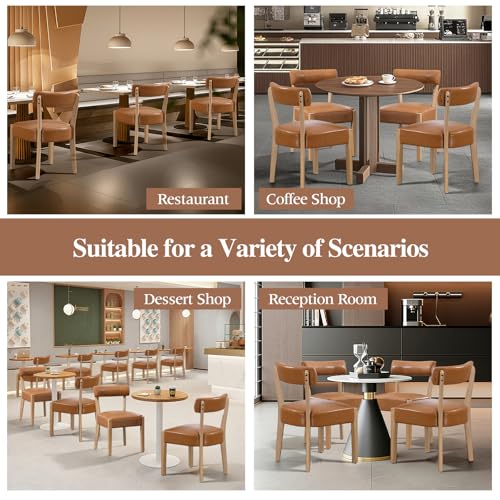 ZJhome Modern Dining Chairs Set of 4 – Mid-Century Modern Faux Leather Upholstered Kitchen & Dining Room Chairs with Curved Back, Oversized Rounded Seat, Sturdy Wood Frame, Brown - color: Brown Leather, size: Set of 4