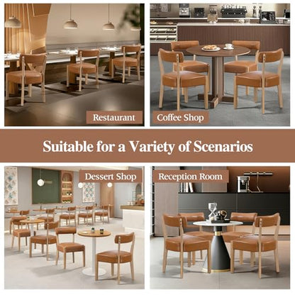 ZJhome Modern Dining Chairs Set of 4 – Mid-Century Modern Faux Leather Upholstered Kitchen & Dining Room Chairs with Curved Back, Oversized Rounded Seat, Sturdy Wood Frame, Brown - color: Brown Leather, size: Set of 4