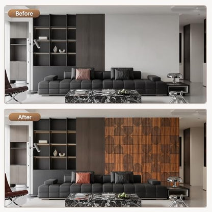 3D Wall Panels, 4-Pack 62 Sq Ft, Teak Wood Grain Peel and Stick Wall Panels, Self-Adhesive PVC Wall Paneling for Living Room, Bedroom & Accent Wall