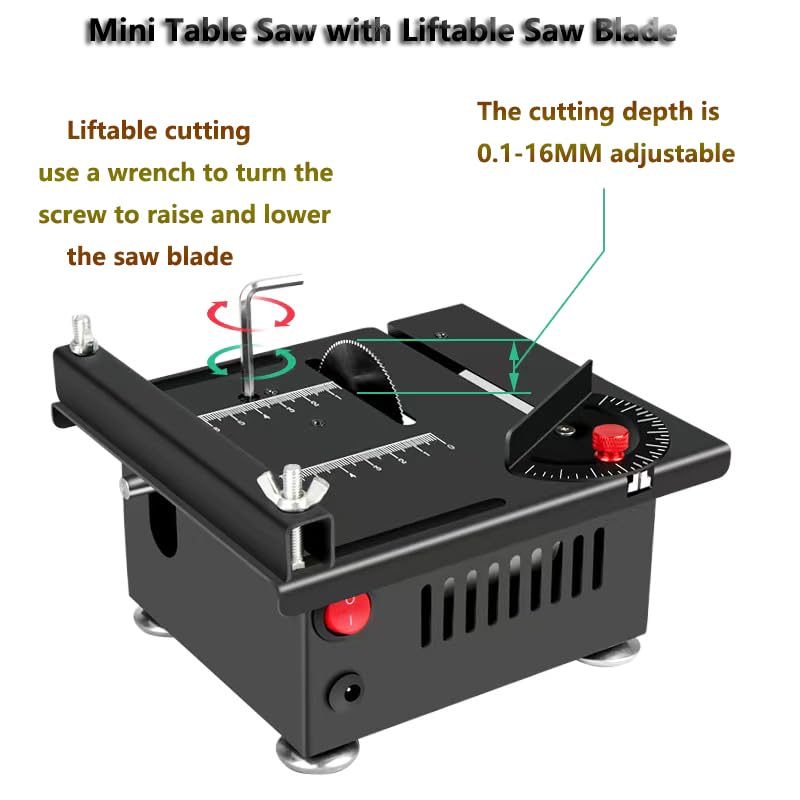 Mini Table Saw, Mini Table Saw for Crafts, Multi functional Portable Adjustable Cutting Sanding Engraving Drilling All in One Machine for Wood/PCB/Acrylic/Plastic