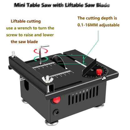 Mini Table Saw, Mini Table Saw for Crafts, Multi functional Portable Adjustable Cutting Sanding Engraving Drilling All in One Machine for Wood/PCB/Acrylic/Plastic