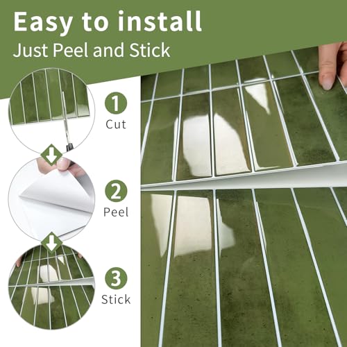 10 Sheets Upgraded Thicker Design Subway Tile Peel and Stick Backsplash - color: Green