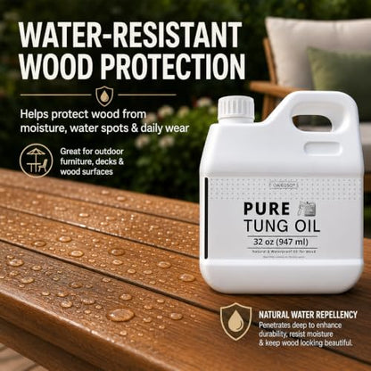 32oz 100% Pure Tung Oil, Food Safe Waterproof Low Odor Wood Finish & Sealer - size: 32 Fl Oz(Pack of 1)