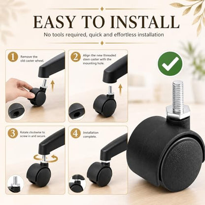 BBTO 8 Pcs 1 Inch M6 Swivel Stem Casters Wheels Replacement, M6 Threaded Stem Caster, Heavy Duty 360° Standing Desk Wheels, No Noise, Black Nylon, for Cart Furniture Table Cabinet Shelf - size: 1 Inch X M6 x 15 mm, style: Threaded, No Brake