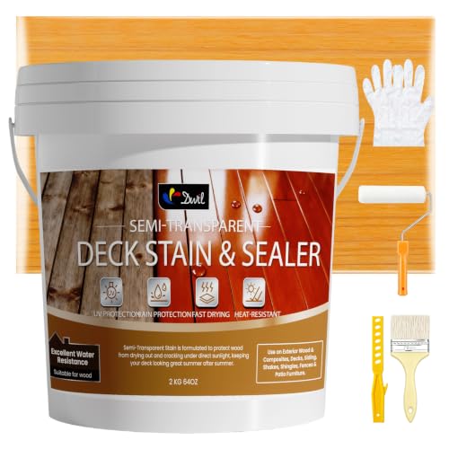 DWIL Wood Stain and Sealer in One 𝟮 𝗶𝗻 𝟭, Water Based Semi-Transparent Outdoor Wood Stain for Decks, Fences, Patio Furniture, and Outdoor Wood Projects, Fast Drying Low Odor (64oz Cedar Wood) - color: Cedar Wood, size: 64 oz