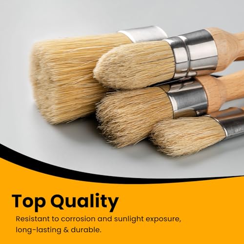 Set of 4 Chalk and Wax Paint Brush Furniture Small Round and Large Oval Brush with Natural Bristles, Perfect for Painting or Waxing Furniture, Ideal for Home Decor