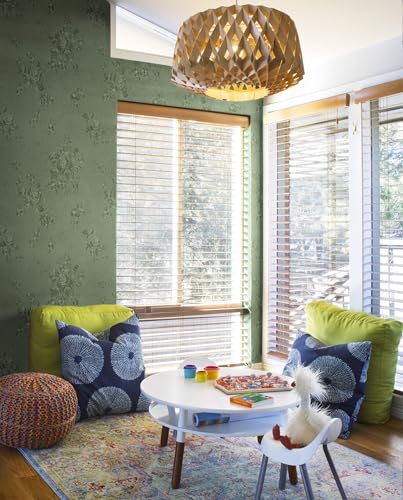 118"x17.7" Peel and Stick Wallpaper Green Thicken Floral Embossed Wallpaper - color: Green, size: 17.7" x 118"