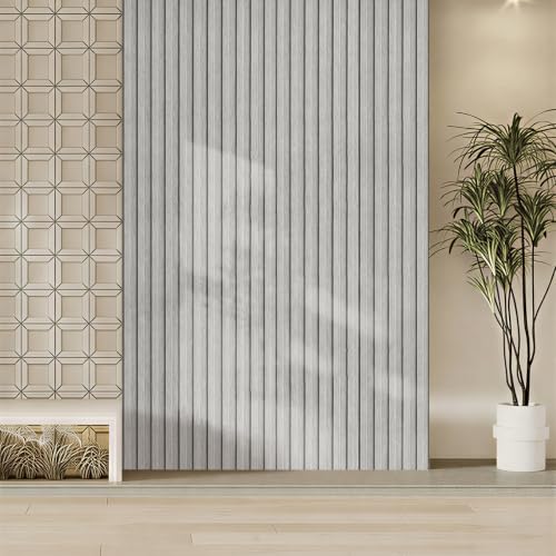 118" x 15.8" Peel and Stick PVC Faux Wood Slat Wall Panels - color: Light Gray