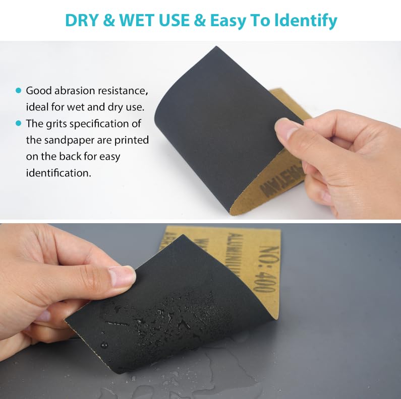 24 PCS Sand Paper, Wet Dry Sand Paper Variety Pack Sandpaper 12 Grits Assorted for Wood Metal Sanding, 120/150/180/240/320/400/600/800/1000/1500/2500/3000 Grit