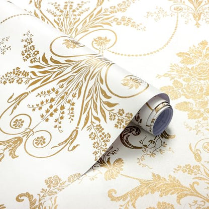 Damask Floral Peel and Stick Wallpaper Removable Gold Flowers Contact Paper - color: Gold, size: 17.3" x 118"