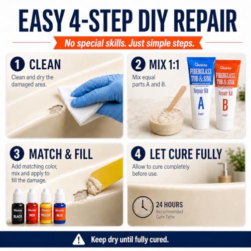 Fiberglass Tub Repair Kit, Bathtub Repair Kit with Color Match for Cracks