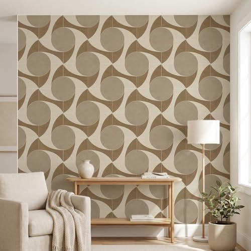 Chunlei Peel and Stick Wallpaper, Beige Retro Geometric Circle Pattern, 118in x 17.7in, Waterproof Vinyl, Removable Reusable, Eco-Friendly, for Bedroom Living Room Rental Apartment - color: Beige03, size: 17.7" x 118.1"