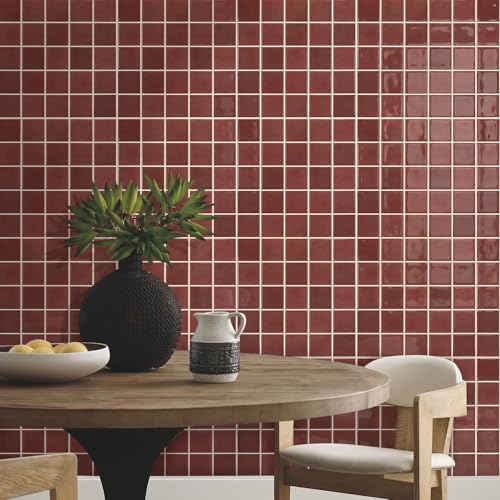 Commomy Thicker Red Peel and Stick Tiles - 10 pcs of 12" x 12" - color: Square Red & Thicker Design