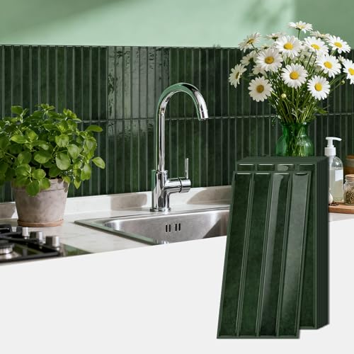artfanke 3D 20 Sheets Peel and Stick Kitchen Backsplash Tile Stickers, 4.72"x9.68"Slab Marble Self Adhesive Retro Subway Wall Tiles Panel Decal for Kitchen Bathroom (Green) - color: Etp01