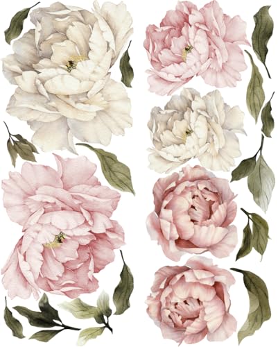 Floral Peonies Wall Decal, Peony Bouquet Flowers Removable Peel and Stick Wall Sticker