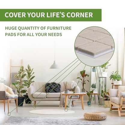 Felt Furniture Pads for Hardwood Floors 48 PCS 1" Square, Beige - size: 48PCS 1 inch Square Beige