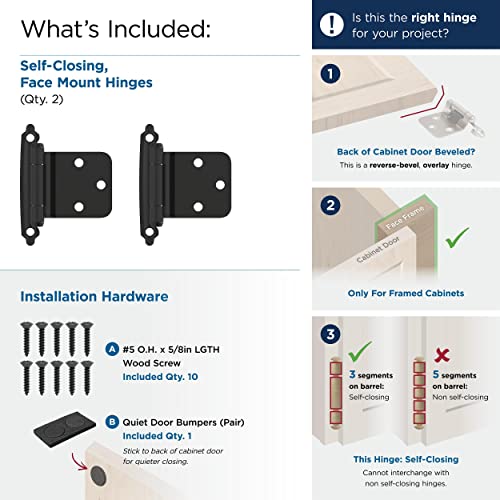 Amerock 1 Pair Variable Overlay Reverse Bevel Matte Black Cabinet Hinge - color: Matte Black, size: Reverse Bevel