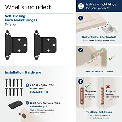 Amerock 1 Pair Variable Overlay Reverse Bevel Matte Black Cabinet Hinge - color: Matte Black, size: Reverse Bevel