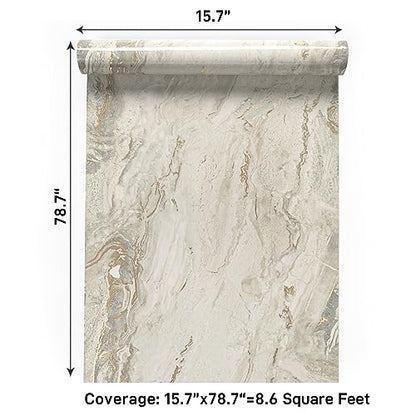 VaryPaper 15.7''x78.7'' Glossy Marble Wallpaper, Beige-Grey-Gold, Peel and Stick, Self-Adhesive, Thick, Durable, Removable, Waterproof, for Countertops, Kitchen, Bathroom, Desk, DIY Projects - color: Glossy-Beige Grey Gold, size: 15.7" x 78.7"