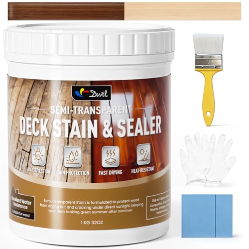 DWIL Wood Stain and Sealer in One, Outdoor Wood Stain for Deck, Fence, Furniture, Wood Paint, Semi-Transparent Water Based Fast Drying Low Odor (32oz Peach Wood) - color: Peach Wood