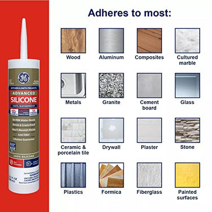 GE Advanced Silicone Kitchen & Bath Sealant Almond, 2.8 oz, 1, Tube