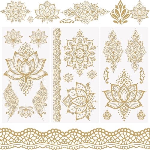WANDIC 3 Sheets Golden Lace Lotus Rub On Transfer Stickers Gold Foil Scrapbook Stickers Window Decals Waterproof Decals for DIY Furniture Photo Albums,15 * 30cm - color: Golden Lace Lotus Flower, size: 3 Sheets
