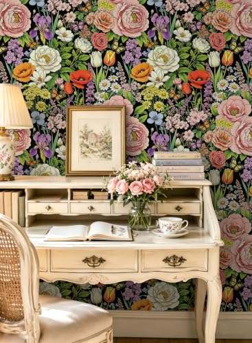 Floral Wallpaper Peel and Stick Black Floral Wallpaper - color: Floral Black