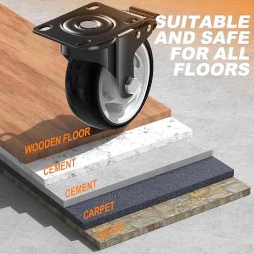QNCZ 5 Inch Heavy Duty Caster Wheel with Dual Brake,Silent, Black,Set of 4 - color: Black, size: 5 IN