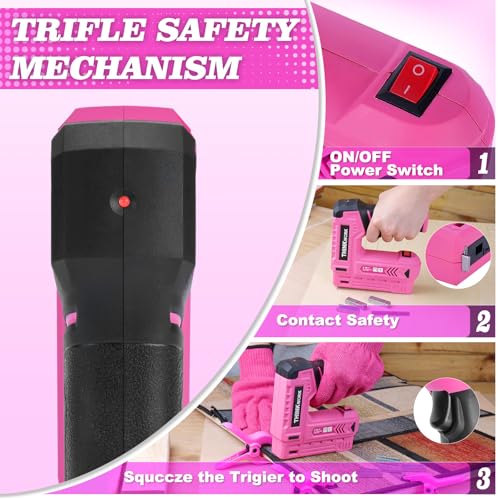THINKWORK Pink Electric Staple Gun - 2 in 1 Nail Gun Battery Powered