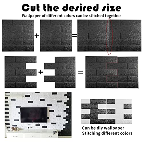3D Wall Panels Peel and Stick, 58 Sq Ft Coverage, Faux Brick Black - color: Black, size: 58 Sq Ft Coverage