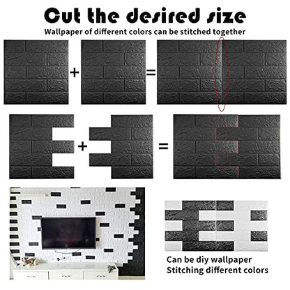 3D Wall Panels Peel and Stick, 58 Sq Ft Coverage, Faux Brick Black - color: Black, size: 58 Sq Ft Coverage
