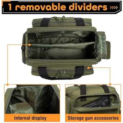 Range Bag -Medium Size Gun Range Bag for Handguns,Pistols and Ammo - color: Green