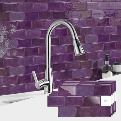 Alwayspon 6x12inchx10Pcs Self Adhesive Wall Tile Sticker, Peel and Stick Adhesive Waterproof Backsplash Stick on Tile Decals for Kitchen Bathroom Wall, Deep Purple - color: Deep Purple