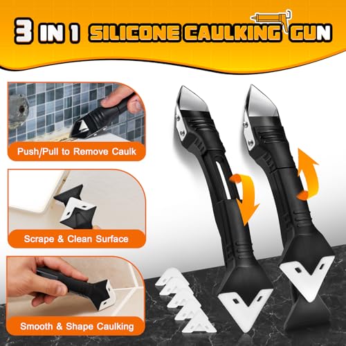 DIYSELF 9 Pack Caulk Gun Kit, Professional Caulking Gun & Remover Tools - color: Black (9 Pcs Kit)
