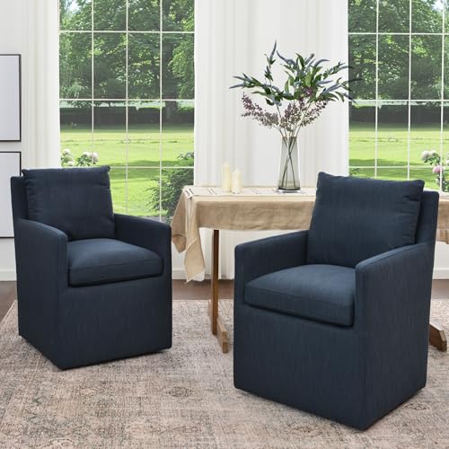 KINWELL 25" Wide No Assembly Dining Chairs with Casters Set of 2 - color: Indigo