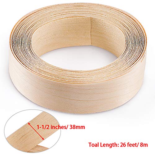 Skelang Birch Wood Veneer 1-1/2” x 26’, Wood Edge Tape with Adhesive, Flexible Wood Edgebanding Strip for Shelving, Cabinetry, Furniture - size: 1-1/2” x 26’
