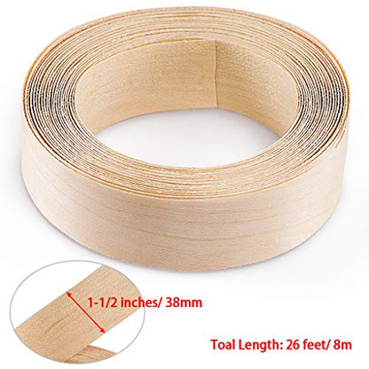 Skelang Birch Wood Veneer 1-1/2” x 26’, Wood Edge Tape with Adhesive, Flexible Wood Edgebanding Strip for Shelving, Cabinetry, Furniture - size: 1-1/2” x 26’