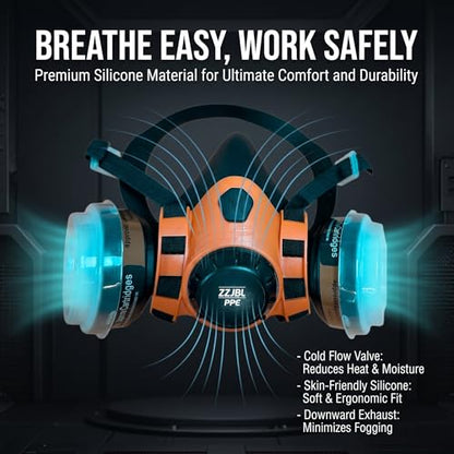 Reusable Silicone Half Face Respirator Mask with A1 Filters for Painting