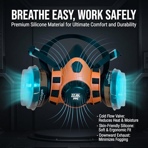 Reusable Silicone Half Face Respirator Mask with A1 Filters for Painting