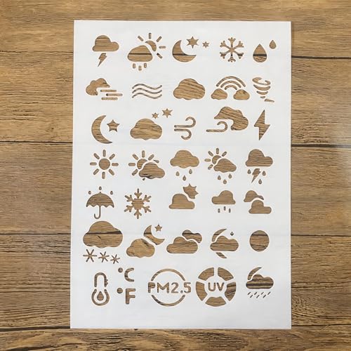 TIAMECH A4 Reusable Weather Icons Stencil for Painting - color: Weather Icons