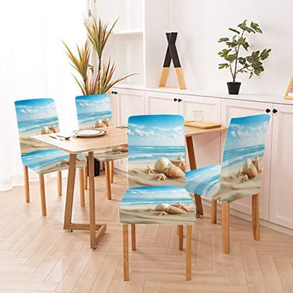 Mrcrypos Chair Covers Set of 4 Stretch Chair Covers Ocean Beach Detachable Washable Stretch Kitchen Seat Covers Protective for Home,Restaurant,Banquet - color: Beach, size: 4