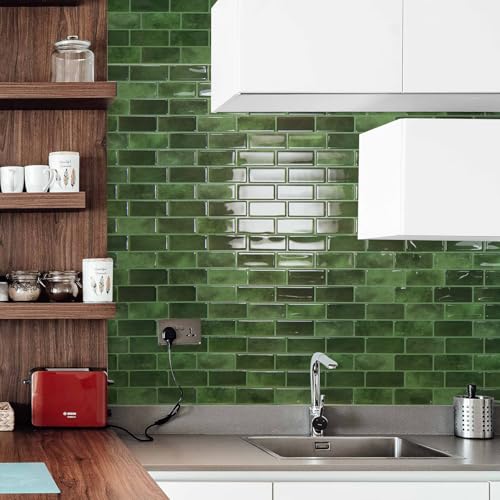 Art3d 10-Pack Marble Tile Peel and Stick Backsplash, 12 x 12 in, Jade Green - color: Jade Green