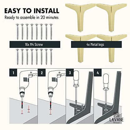 La Vane 5 Inch Diamond Triangle Metal Furniture Legs 4PCS- Heavy Duty Iron - color: Gold, size: 5" / 13cm