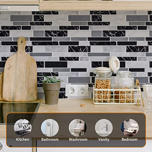 WOWSTAR 10-Sheet Peel and Stick Backsplash Tile for Kitchen Wall, Back Splash Stick On Tiles for Kitchen (12"x 12", Black Marble) - color: Black