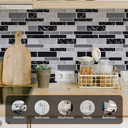 WOWSTAR 10-Sheet Peel and Stick Backsplash Tile for Kitchen Wall, Back Splash Stick On Tiles for Kitchen (12"x 12", Black Marble) - color: Black