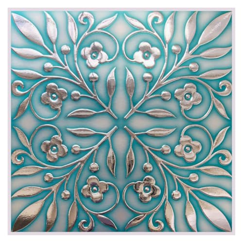 Main Street Peel and Stick Wallpaper Tiles, Teal & Silver Leaves, 24-Pack - style: Teal and Silver Leaves