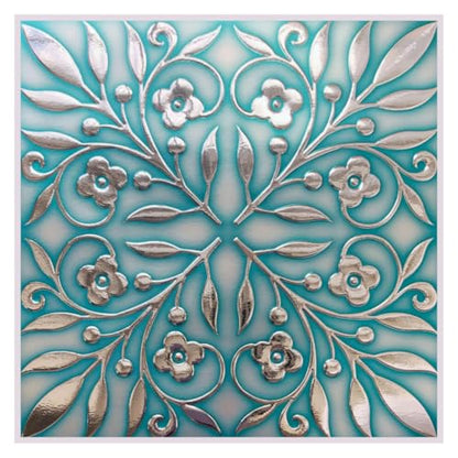 Main Street Peel and Stick Wallpaper Tiles, Teal & Silver Leaves, 24-Pack - style: Teal and Silver Leaves